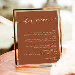 Terracotta Minimalist Wedding Bar Menu, Drink Menu Poster<br><div class="desc">This beautiful Drink Menu Sign features a beautifully modern minimalist elegance to display at your wedding or special event. Easily edit most wording to match your style. Text and background colours are fully editable —> click the "Customise Further" button to edit!</div>