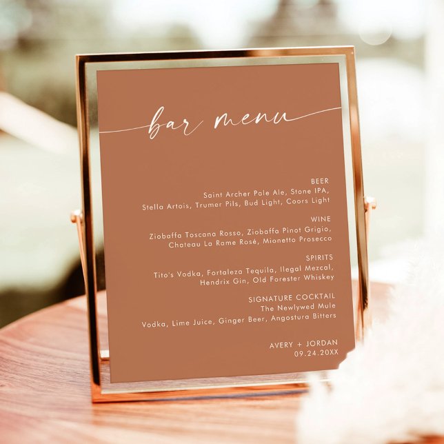 Terracotta Minimalist Wedding Bar Menu, Drink Menu Poster (Creator Uploaded)