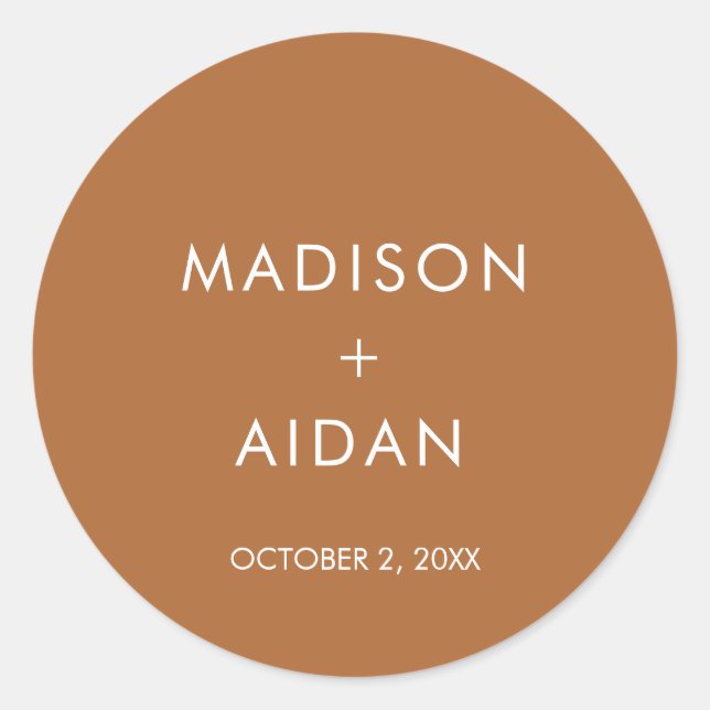 Terracotta Minimalist Wedding Favours Classic Round Sticker (Front)