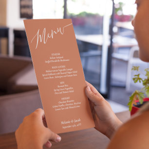 Terracotta Minimalist Wedding Flat Menu Card