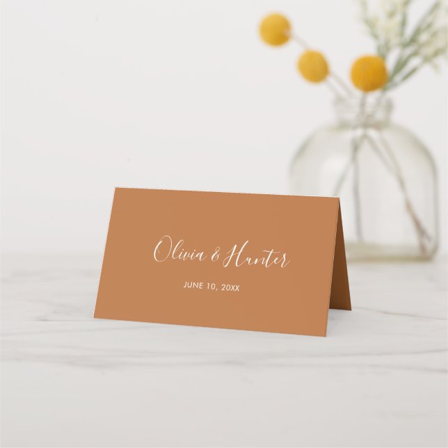 Terracotta Minimalist Wedding Folded Place Card (Back)