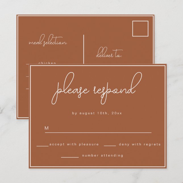 Terracotta Minimalist Wedding RSVP Postcard (Front/Back)