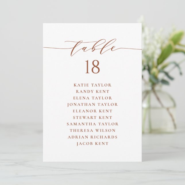 Terracotta Minimalist Wedding Seating Plan Card (Standing Front)