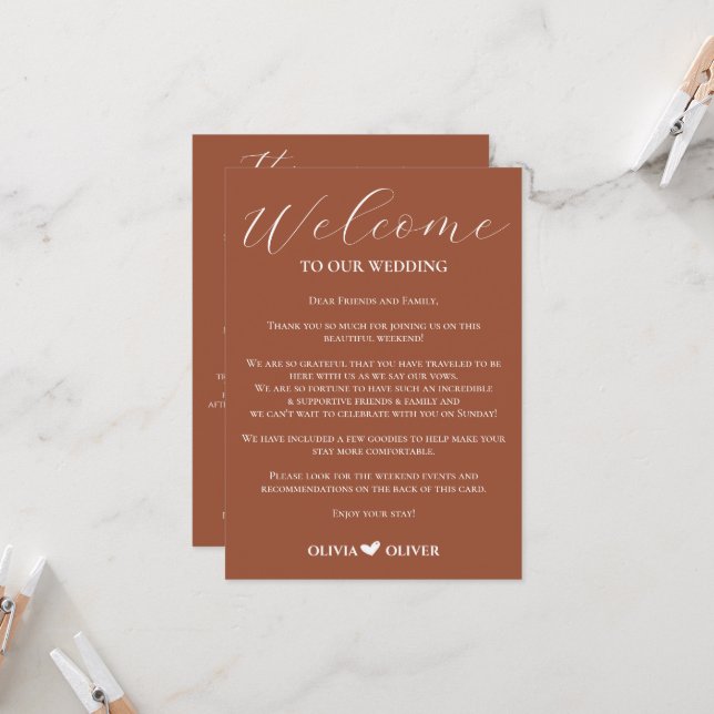 Terracotta minimalist wedding weekend itinerary (Front/Back In Situ)