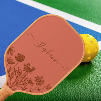 Terracotta Minimalist Wildflower | Pretty Floral Pickleball Paddle