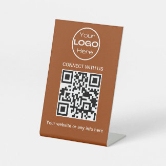Terracotta Minimalistic Business Logo and QR Code  Pedestal Sign