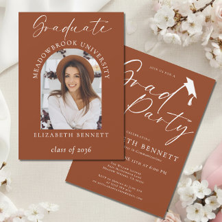 Terracotta Modern Arch Photo Graduation Party Invitation