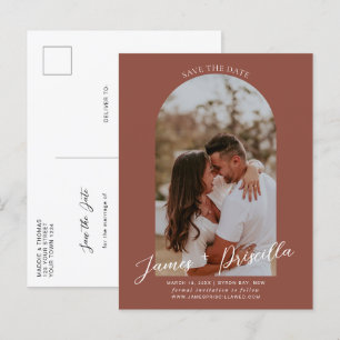 Terracotta modern arch photo wedding invitation postcard