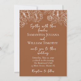 Terracotta Modern Boho Floral Minimalist Wedding Invitation