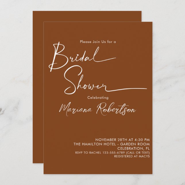 Terracotta Modern Bridal Shower  Invitation (Front/Back)
