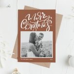 Terracotta Modern Calligraphy Photo Christmas Holiday Card<br><div class="desc">Merry Christmas! Send Christmas wishes to family and friends with this customisable photo Christmas card. It features modern calligraphy and a simple script on a terracotta background. Personalise this modern calligraphy Christmas card by adding your photo,  message and names. This modern Christmas card is available on other cardstock.</div>
