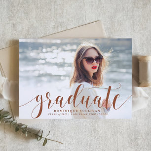Terracotta Modern Calligraphy Photo Graduation Invitation