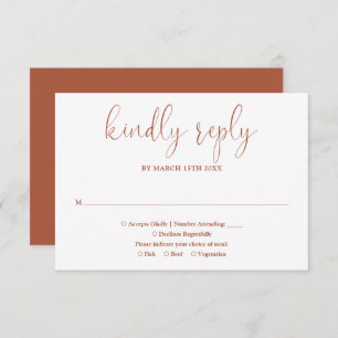 Terracotta Modern Chic Elegant Script Wedding RSVP Card