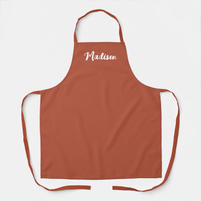Terracotta Modern Chic Script Personalised Womens Apron (Front)