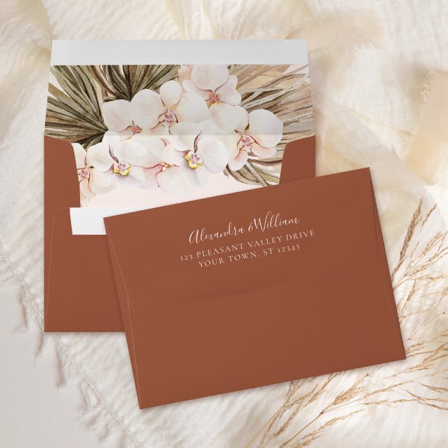 Terracotta Modern Floral Pampas Wedding Envelope (Creator Uploaded)