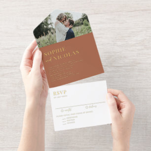 Terracotta Modern Handwritting Photo Wedding All In One Invitation