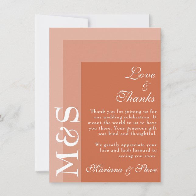 Terracotta Modern Initials Script Wedding Thank You Card (Front)