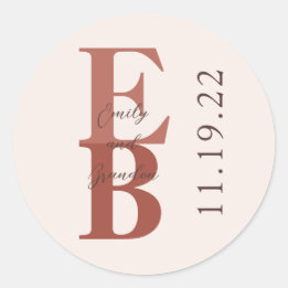 Terracotta Modern Large Initial Custom Wedding Classic Round Sticker