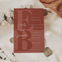 Terracotta Modern Large Initial Wedding Invitation