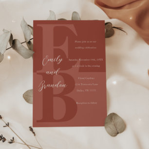 Terracotta Modern Large Initial Wedding Invitation