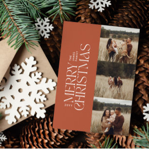 Terracotta modern minimal multi photo botanical holiday card