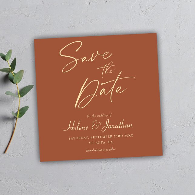 Terracotta Modern Minimalist Elegant Wedding Save The Date (Terracotta Modern Minimalist Elegant Wedding Save The Date)