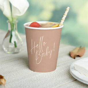 Terracotta Modern Minimalist Hello Baby Shower Paper Cups