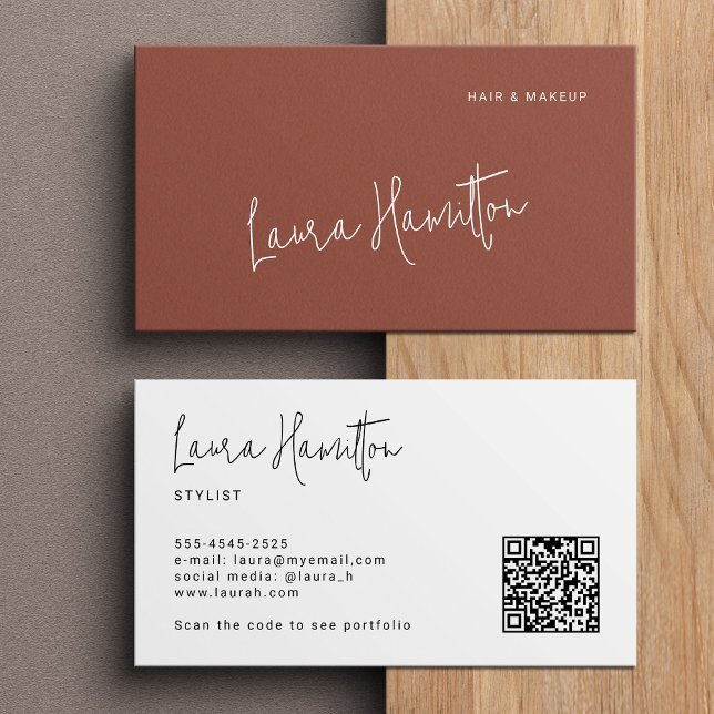 Terracotta modern minimalist QR code Business Card (Creator Uploaded)