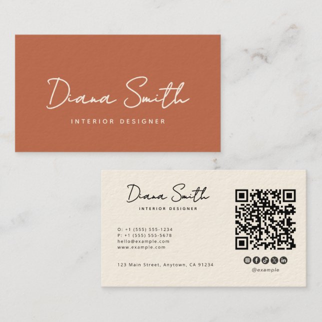 Terracotta Modern Minimalist QR Code  Business Card (Front/Back)