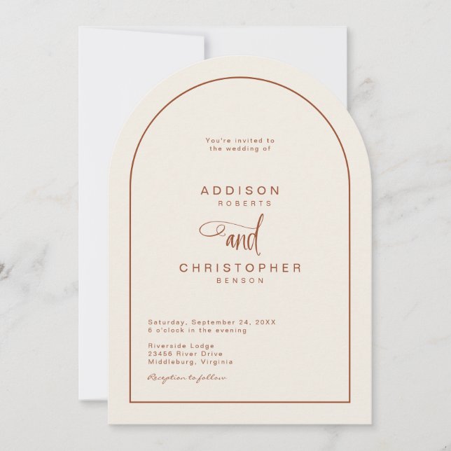 Terracotta Modern Minimalist Script Wedding Invitation (Front)