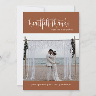 Terracotta Modern Minimalist Wedding Photo Flat Thank You Card