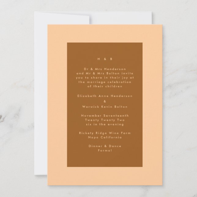 Terracotta Modern Minimalistic Simple Wedding Invitation (Front)