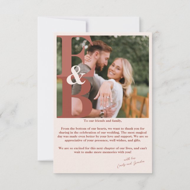 Terracotta Modern Photo Wedding Thank You Card (Back)