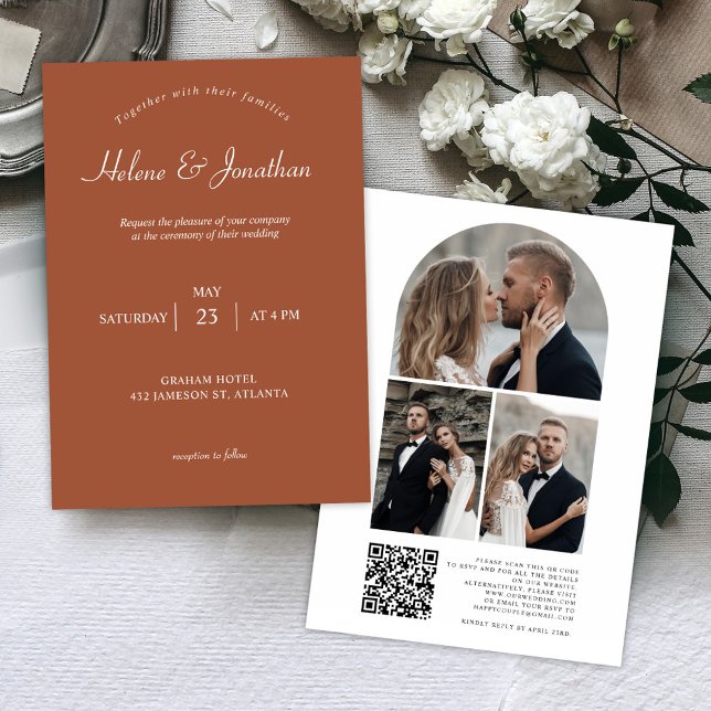 Terracotta Modern QR Code Photo Elegant Wedding Invitation (Terracotta Modern QR Code Photo Elegant Wedding Invitation)