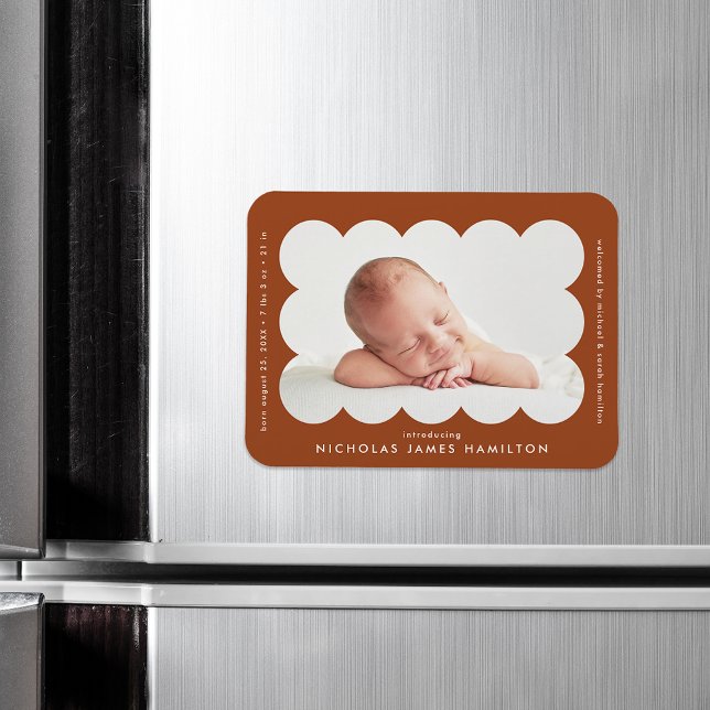 Terracotta Modern Scalloped Birth Announcement Magnet (Creator Uploaded)