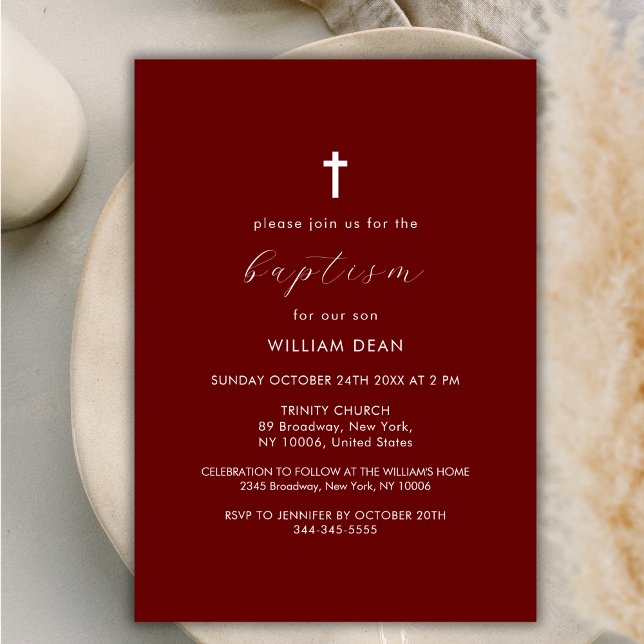 Terracotta Modern Script Boho Cross Baptism Invitation (Terracotta Modern Script Boho Cross Baptism Invitation)