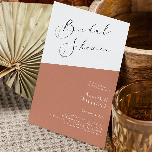 Terracotta Modern Script Bridal Shower Invitation (Terracotta Modern Script Bridal Shower Invitation)