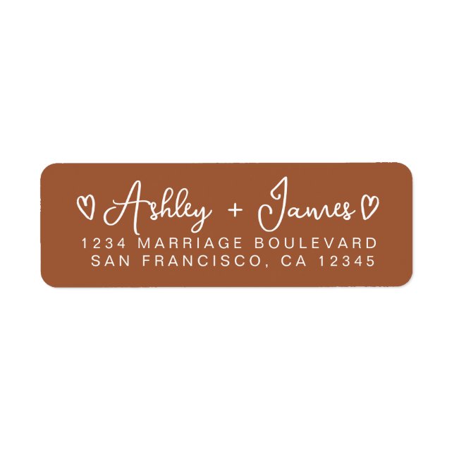Terracotta Modern Script Hearts Return Address (Front)