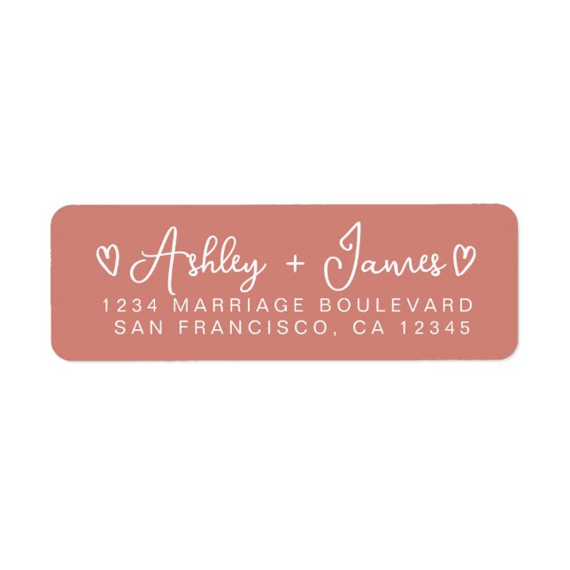 Terracotta Modern Script Hearts Return Address (Front)