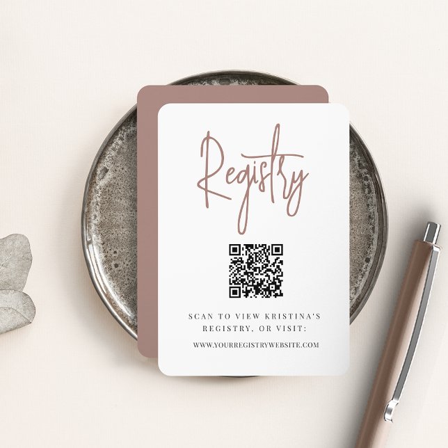 Terracotta | Modern Script QR Code Bridal Registry Enclosure Card (Creator Uploaded)