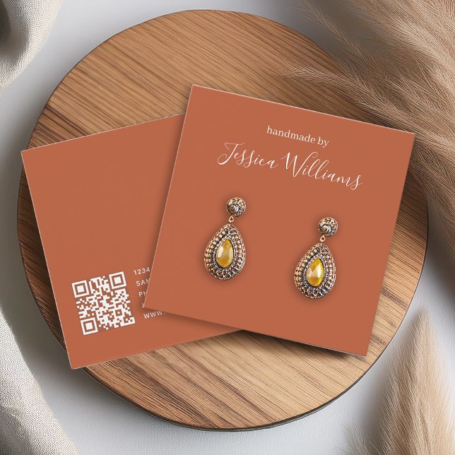 Terracotta Modern Script QR Earring Display Card (Creator Uploaded)