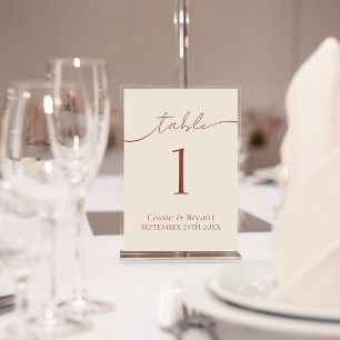 Terracotta Modern Script Wedding Table Number