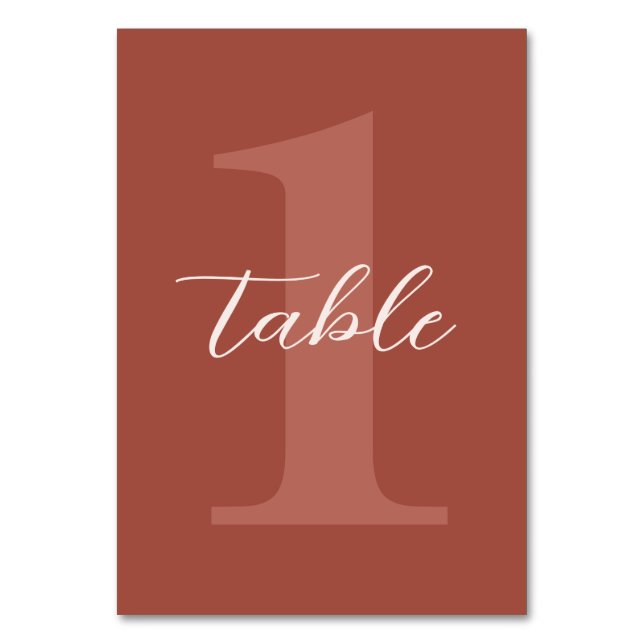 Terracotta Modern Script Wedding Table Number (Front)