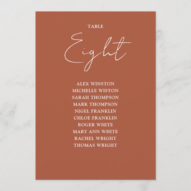 Terracotta Modern Seating Chart Table Number (Front)