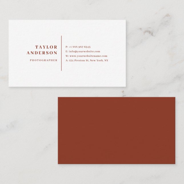 Terracotta Modern Serif Typography Minimalist Business Card (Front/Back)
