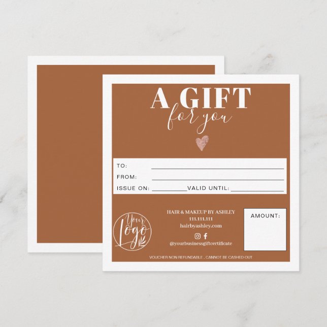 Terracotta modern square gift certificate logo (Front/Back)