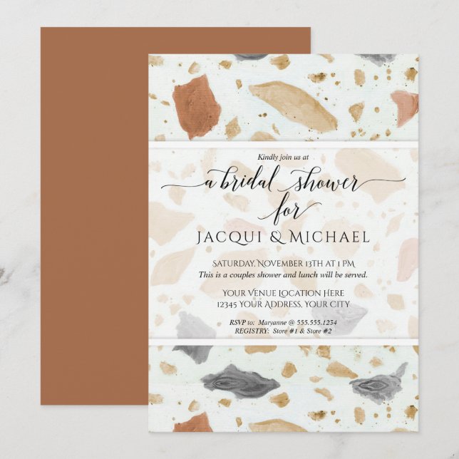Terracotta Modern Terrazzo Abstract Couples Shower Invitation (Front/Back)