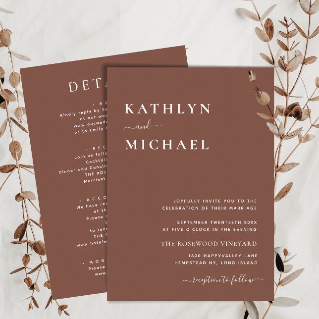 Terracotta Modern Typography All In One Wedding Invitation (Creator Uploaded)