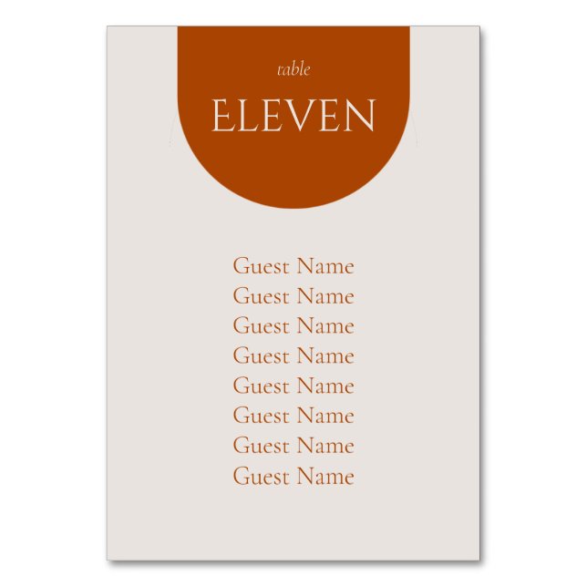 Terracotta Modern Wedding Table Seating Chart Number (Front)