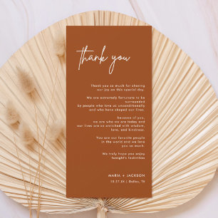 Terracotta Modern Wedding Table Thank You Note Card